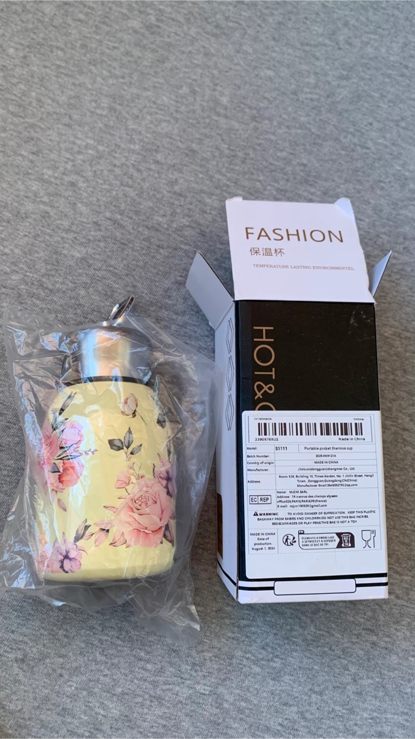 Floral pattern portable pocket thermos cup - BNIB
