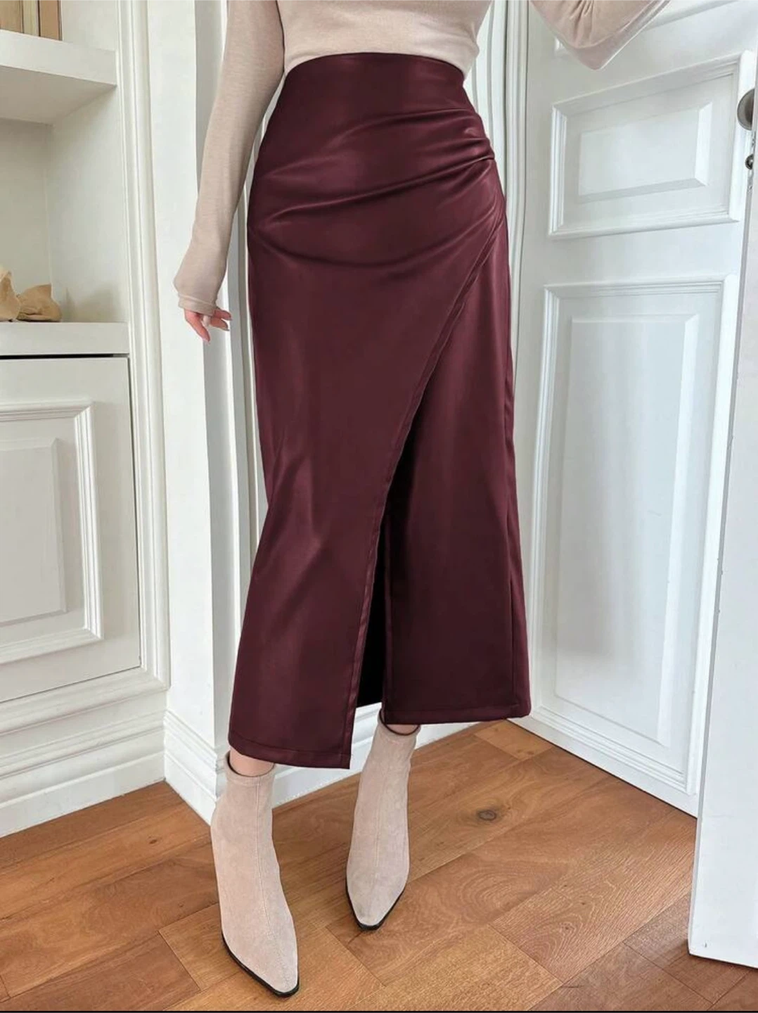 DAZY Burgundy Faux Leather Midi Skirt US4 - photo 2