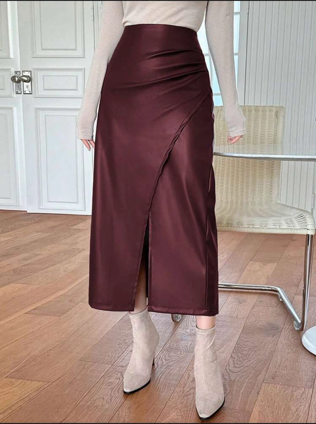 DAZY Burgundy Faux Leather Midi Skirt US4 - photo 5