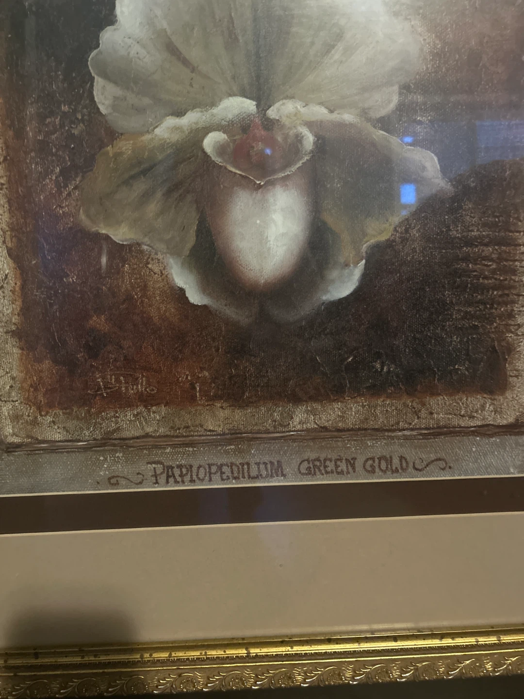 Framed Paphiopedilum Green Gold Floral Art - photo 2