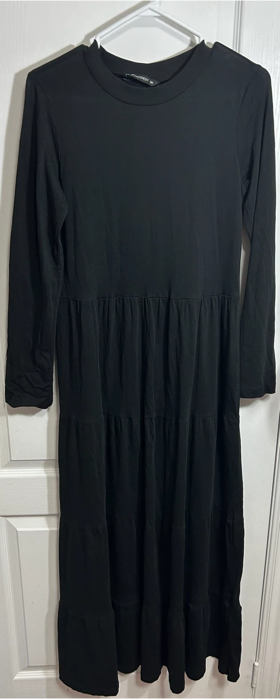 Modest Black Tiered Maxi Dress