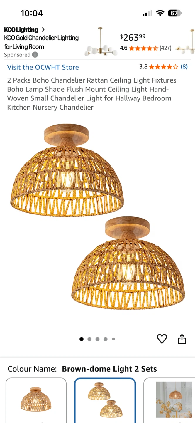 2 Pack Boho Rattan Flush Mount Ceiling Lights - photo 3
