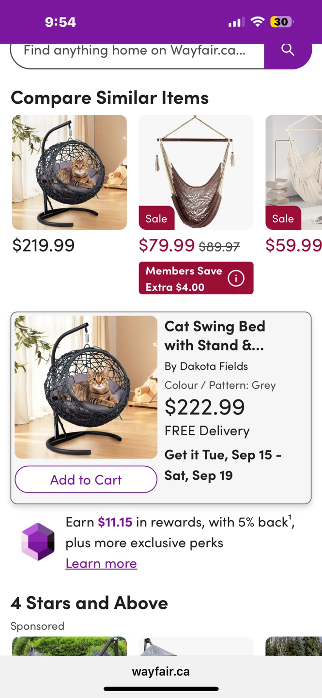 Pet  Swing bed  with stand & Black Cushion - photo 4