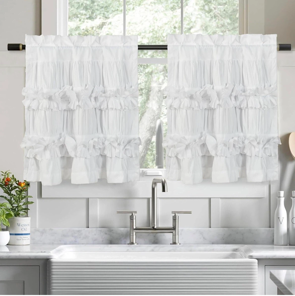 White Ruffled Tier Curtains (Set of 2)