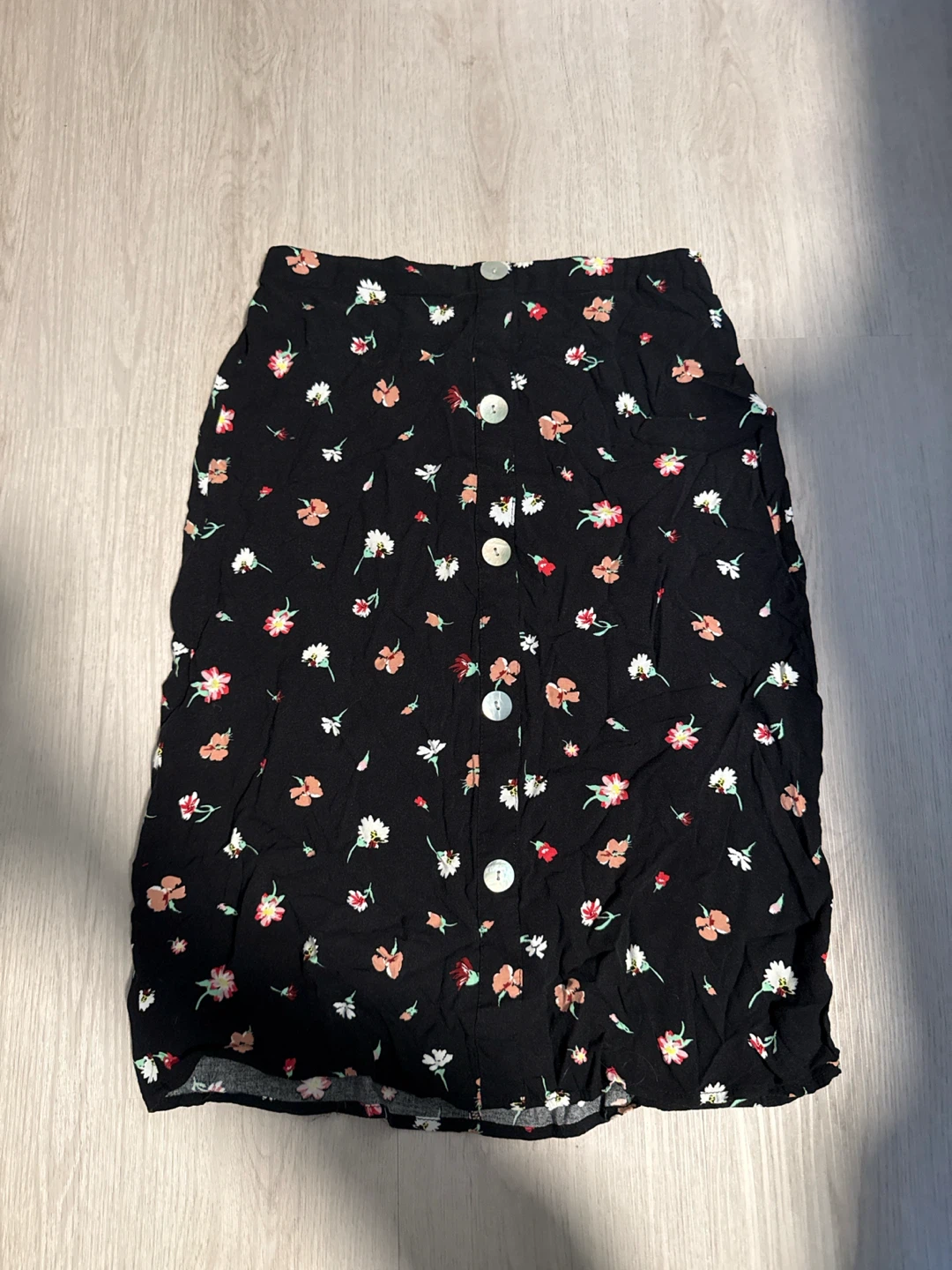 Black Floral Button-Down Skirt