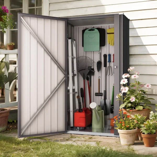 Outdoor Storage Black Metal Shed, Storage Cabinet