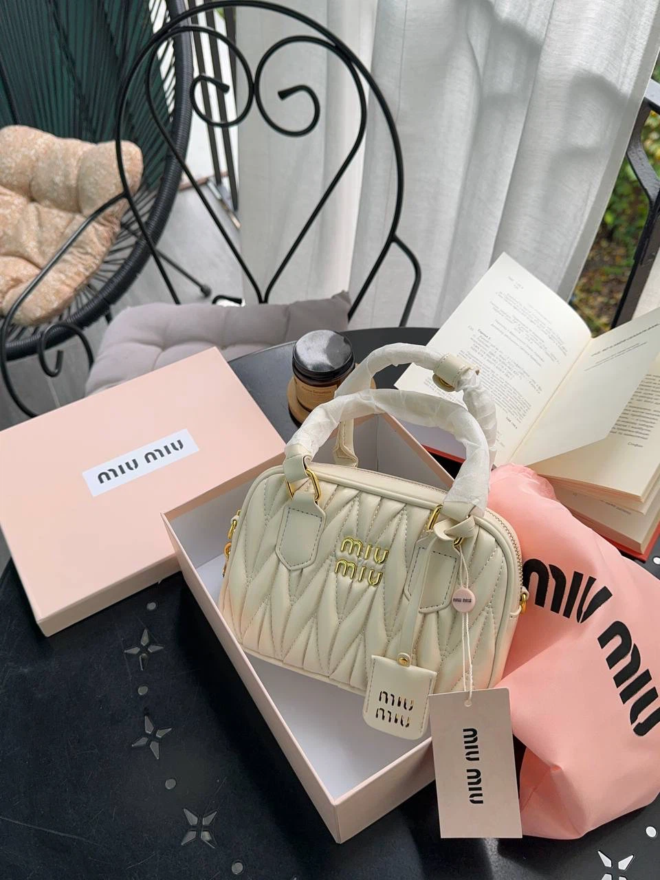 Miu Miu Cream Quilted Leather Mini Bag