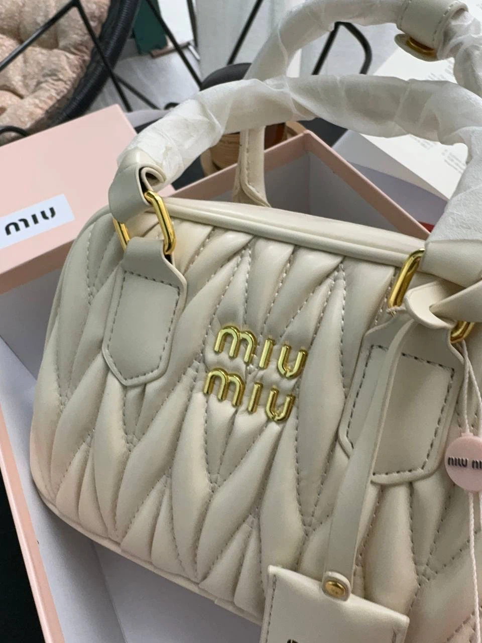 Miu Miu Cream Quilted Leather Mini Bag - photo 2