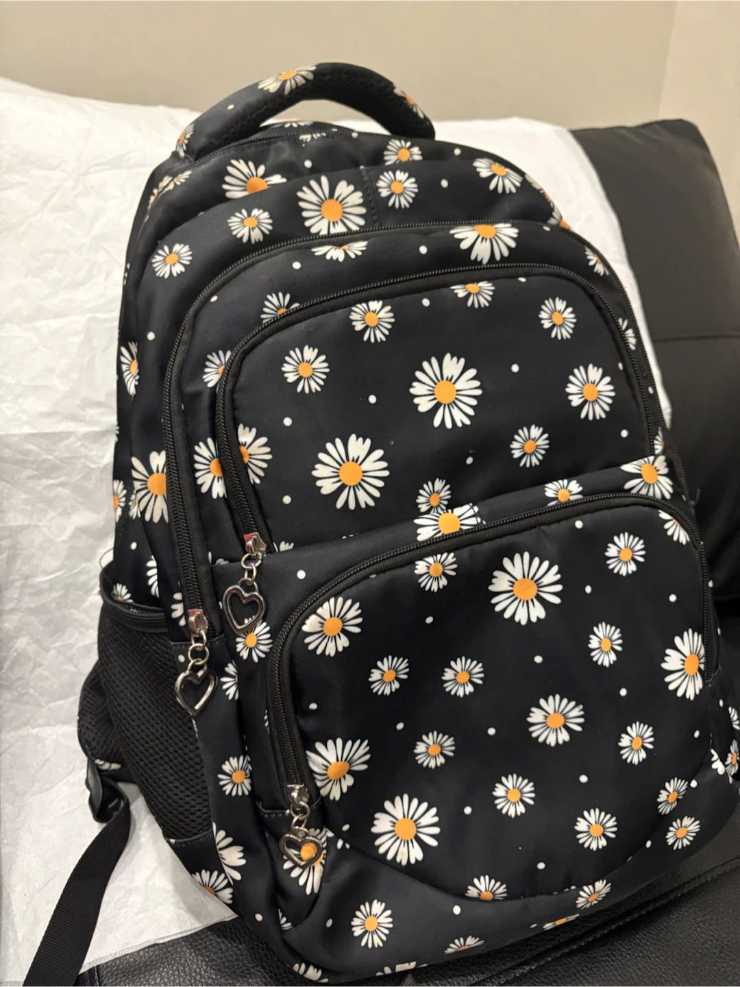 Black Daisy Print Backpack