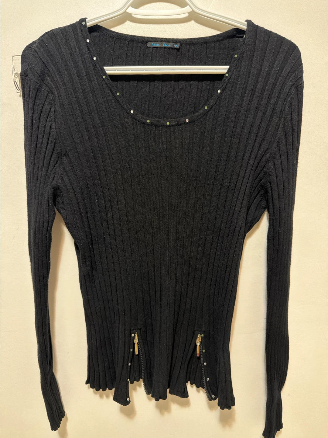 Alison Sheri Black Ribbed Sweater with Zipper Detail - photo 2