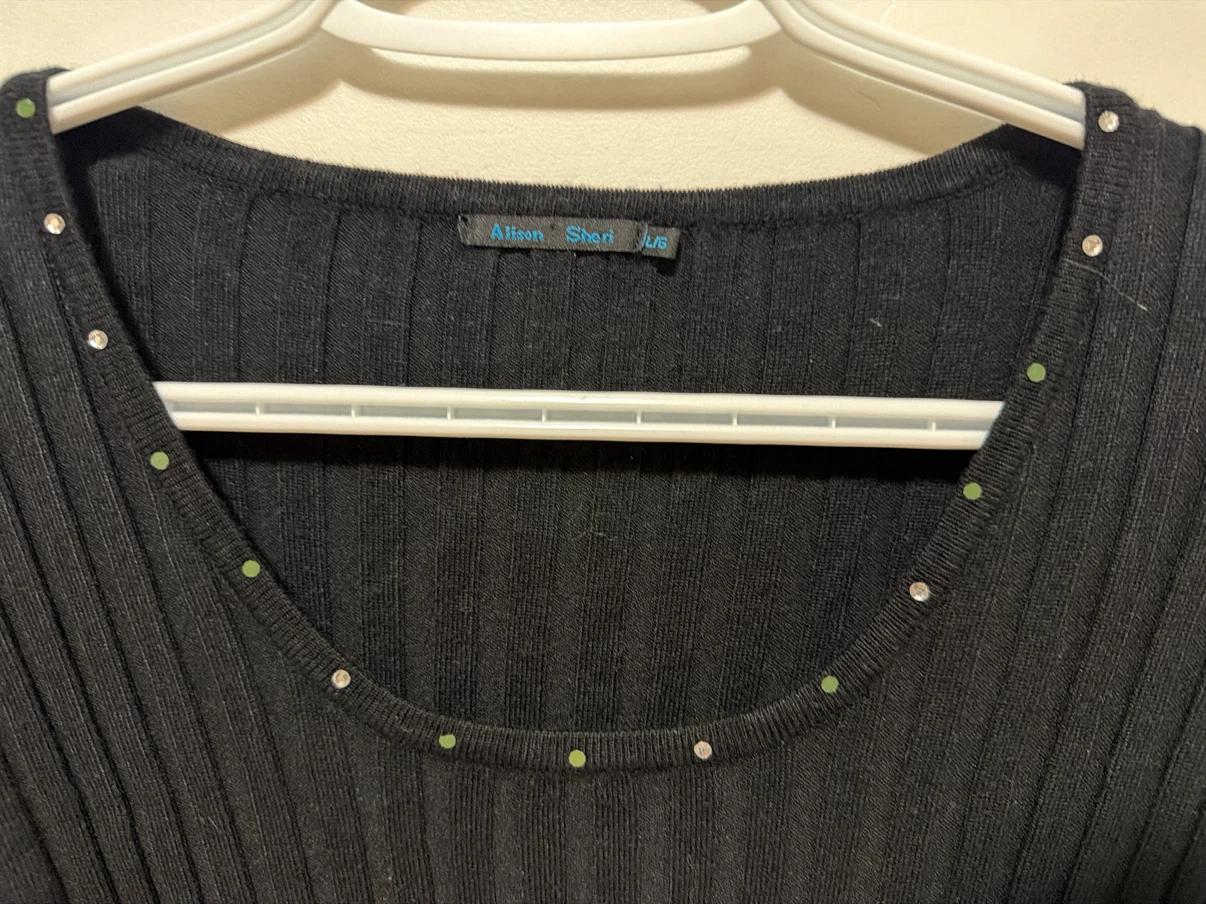 Alison Sheri Black Ribbed Sweater with Zipper Detail - photo 3