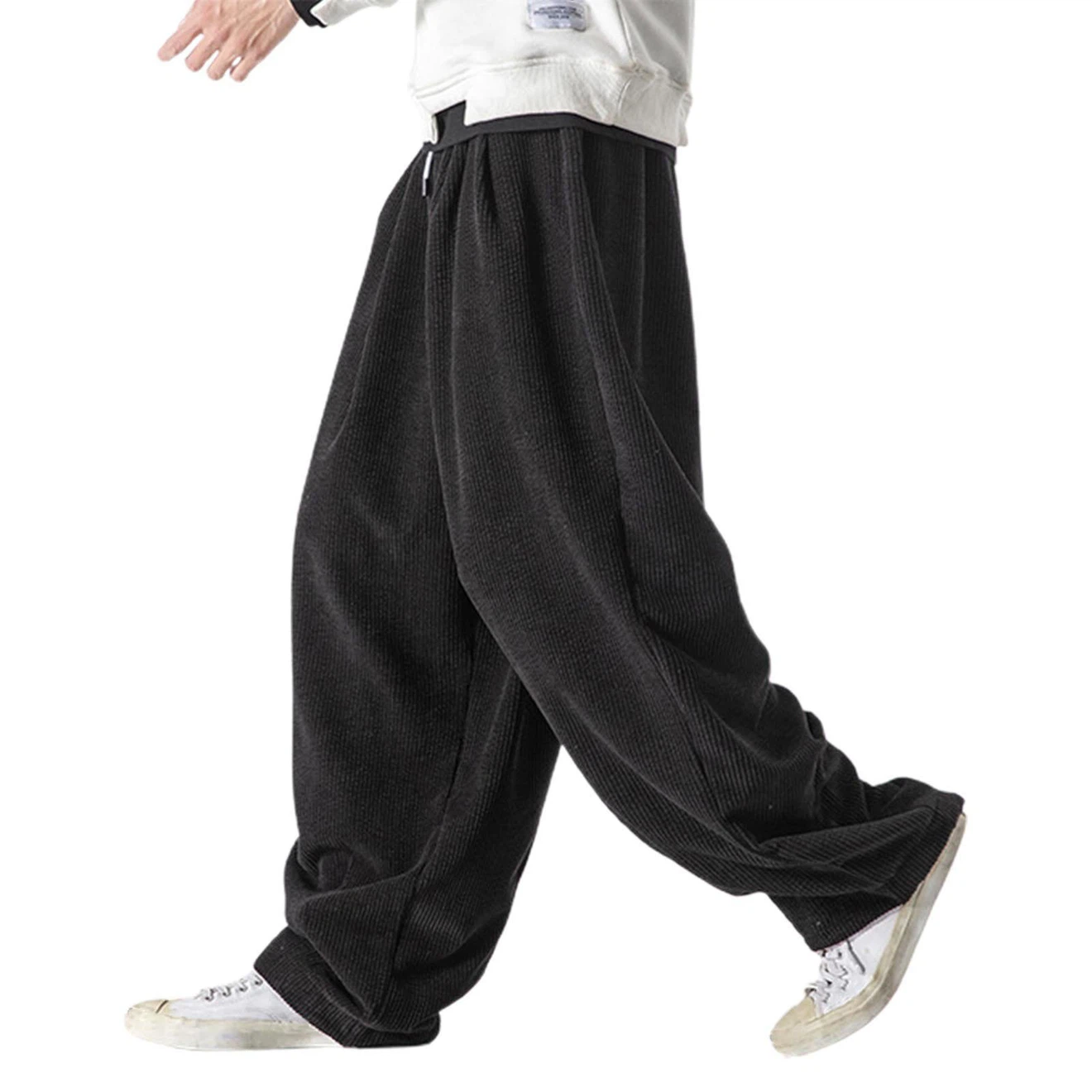 Black Corduroy Wide-Leg Trousers