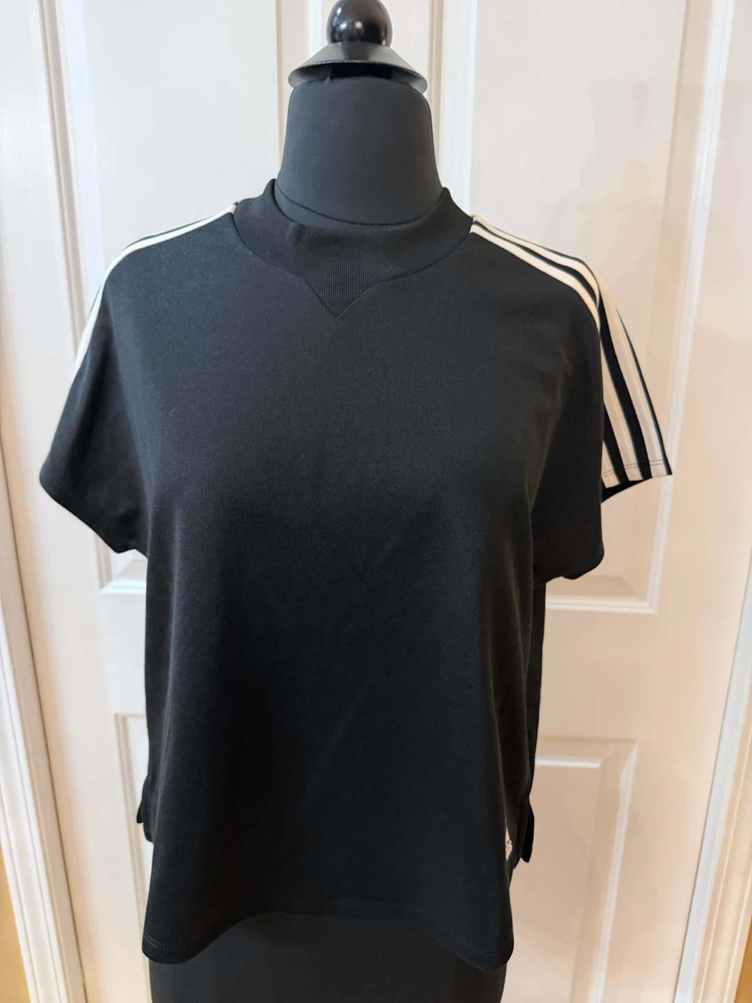 Adidas Black Short-Sleeve Tee with White Three-Stripes