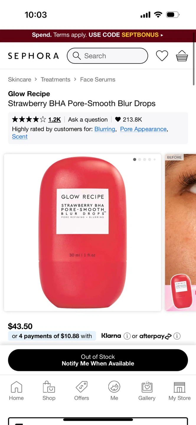 Glow recipe strawberry bha pore smooth blur drops