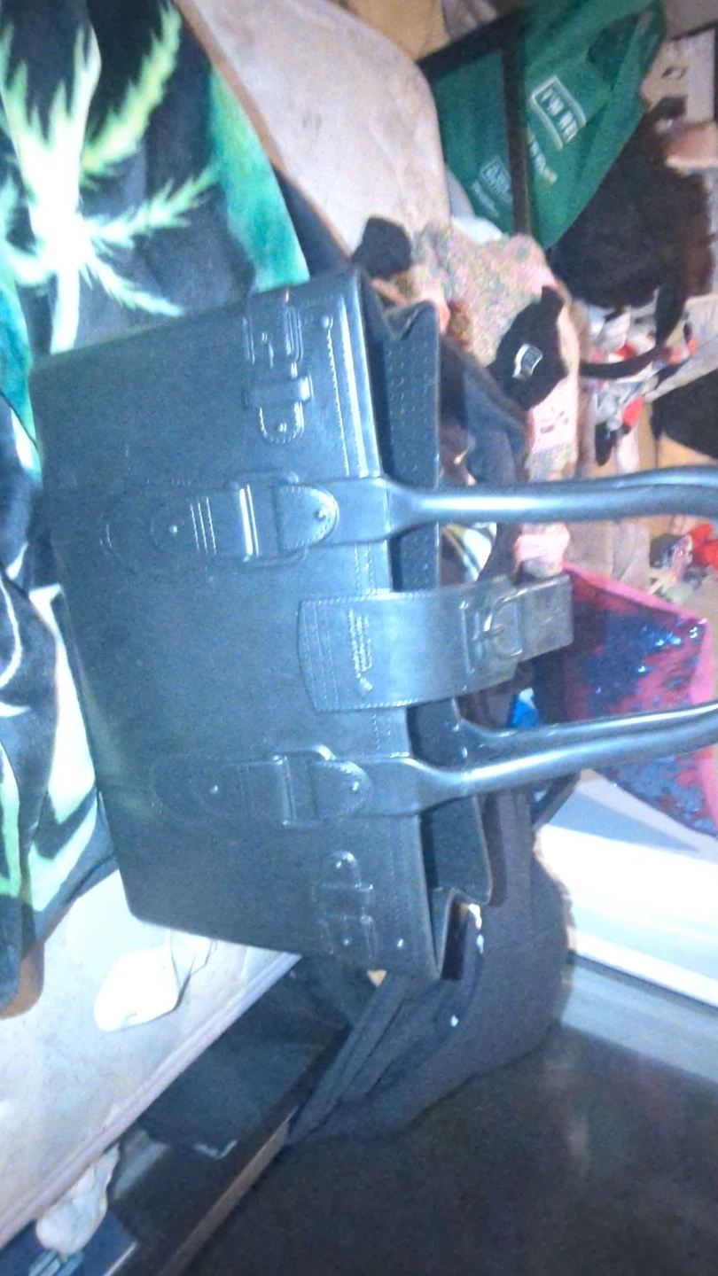 Black Leather Handbag with Buckle Detail - photo 2