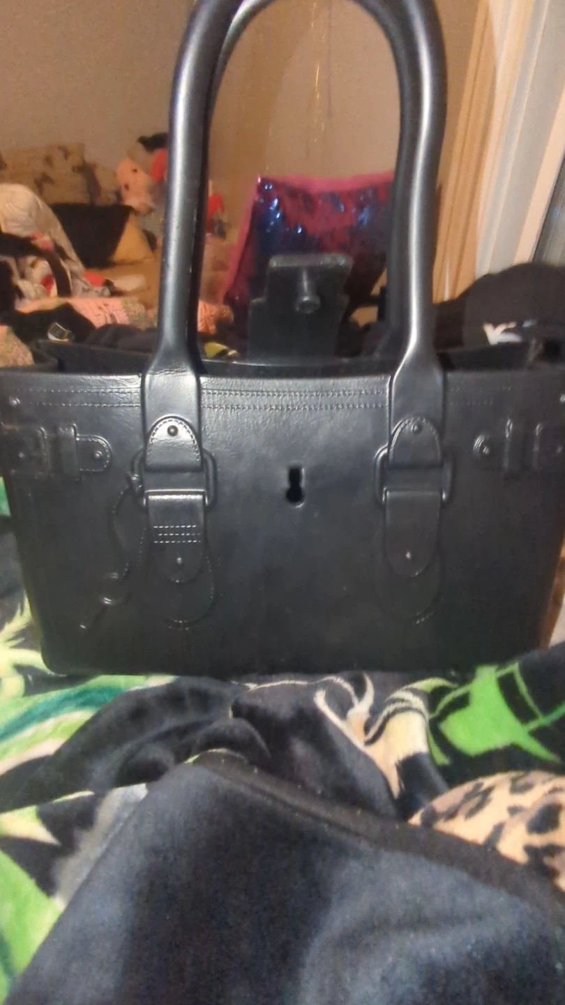 Black Leather Handbag with Buckle Detail - photo 3