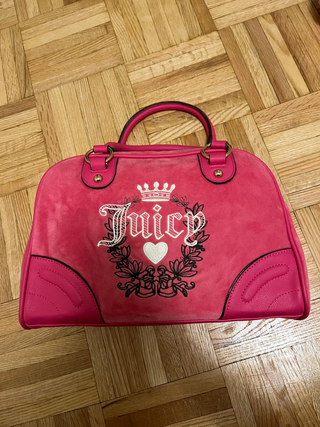 Juicy Couture Heritage Pink Velour Satchel Bag