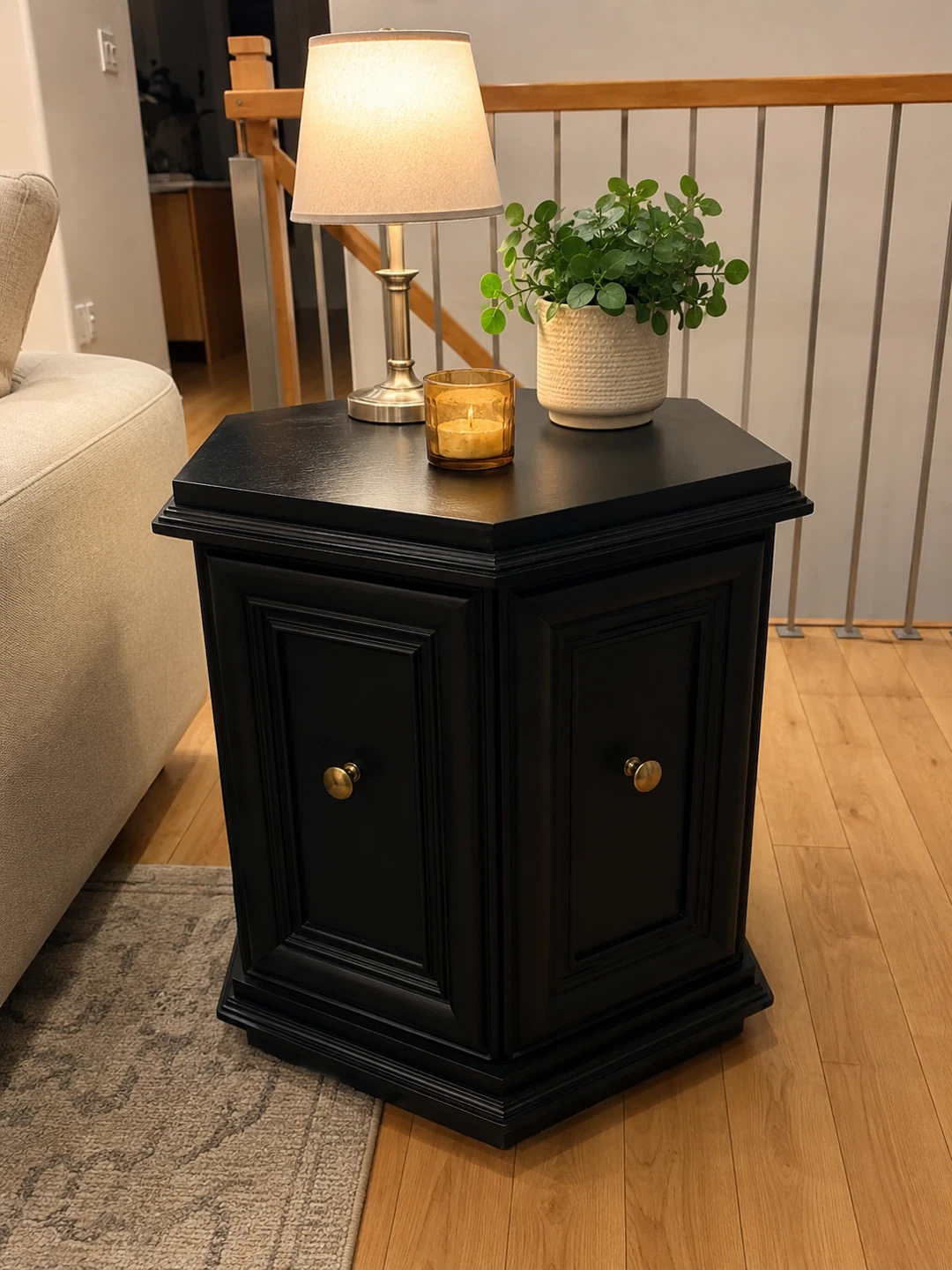 Beautiful Black Hexagonal Side Table with Gold Knobs