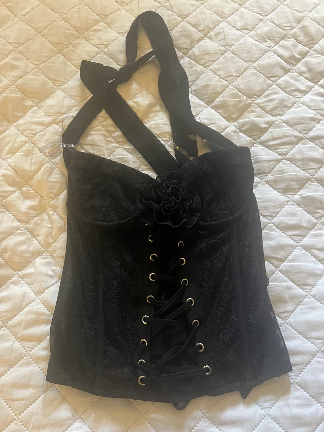 Black Lace Corset with Rose Detail - photo 5