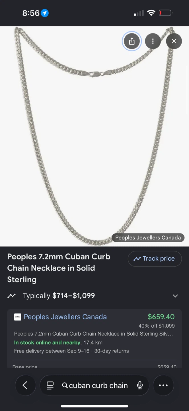 Peoples 7.2mm Cuban Curb Chain Necklace