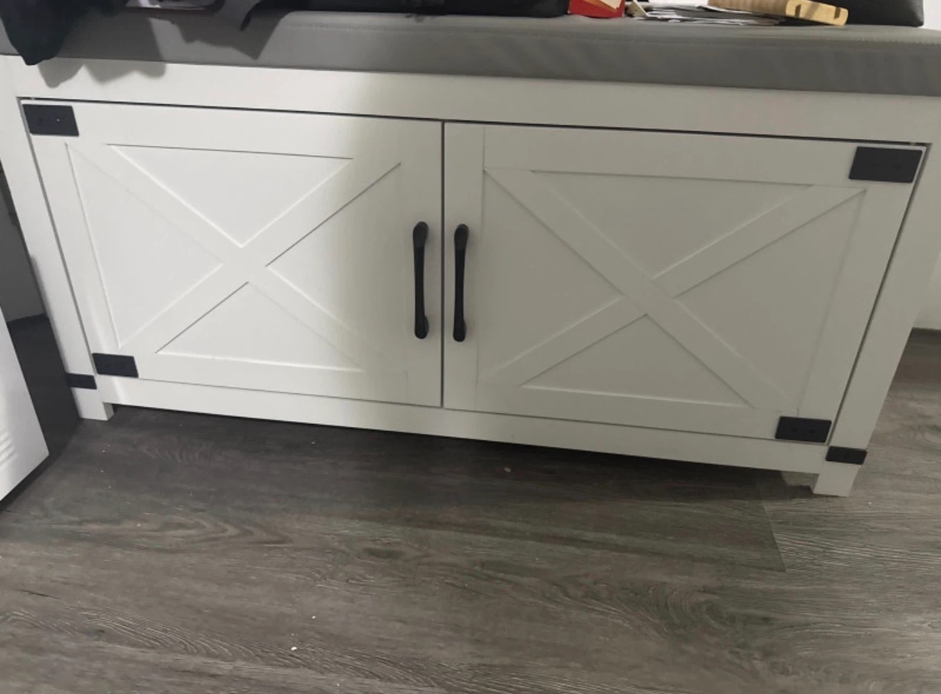 White Storage Bench with Doors