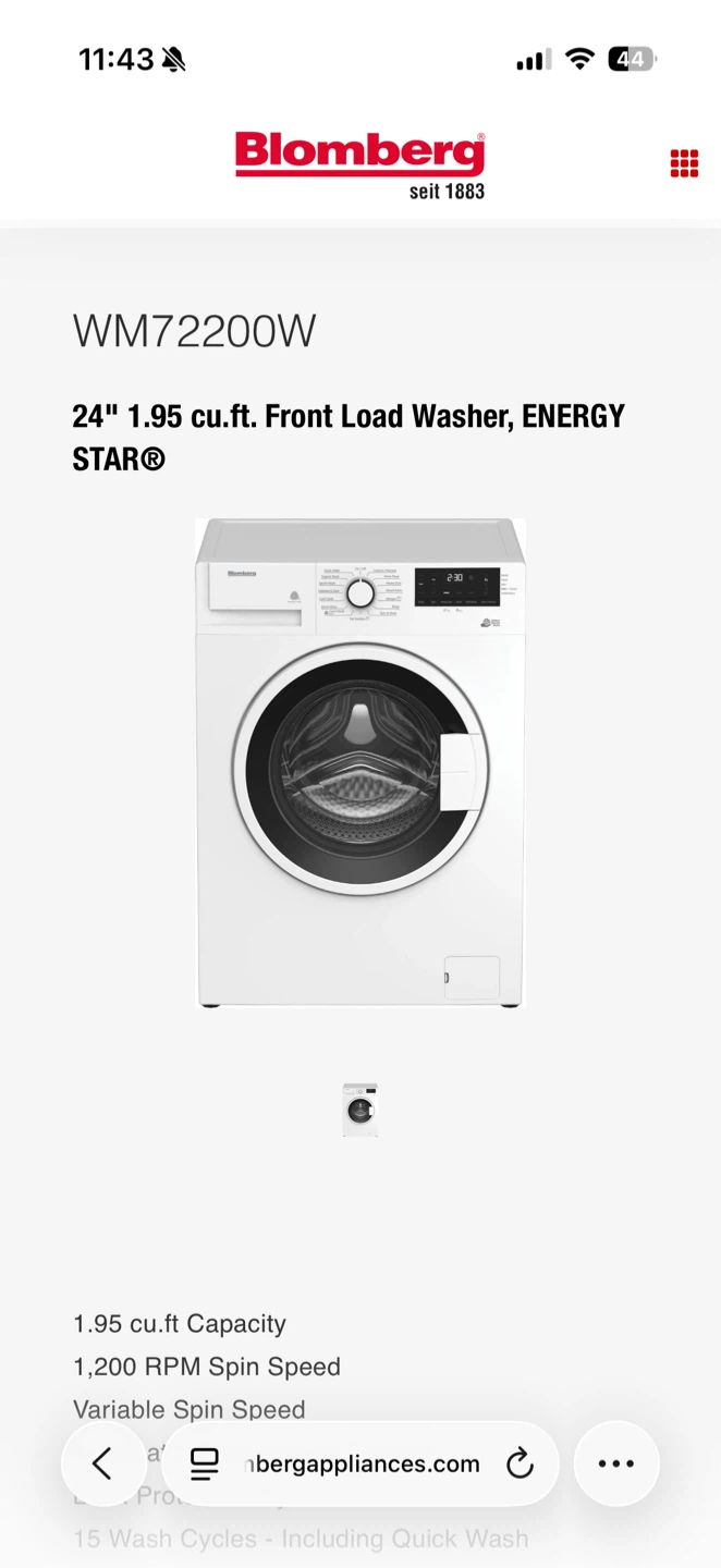 Blomberg WM72200W Front Load Washer