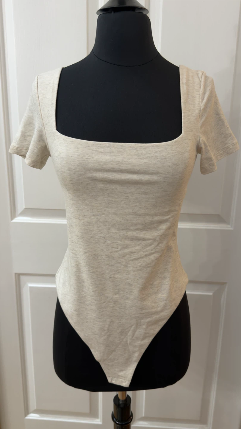 Aritzia Squareneck Bodysuit - Heather Light Oatmeal