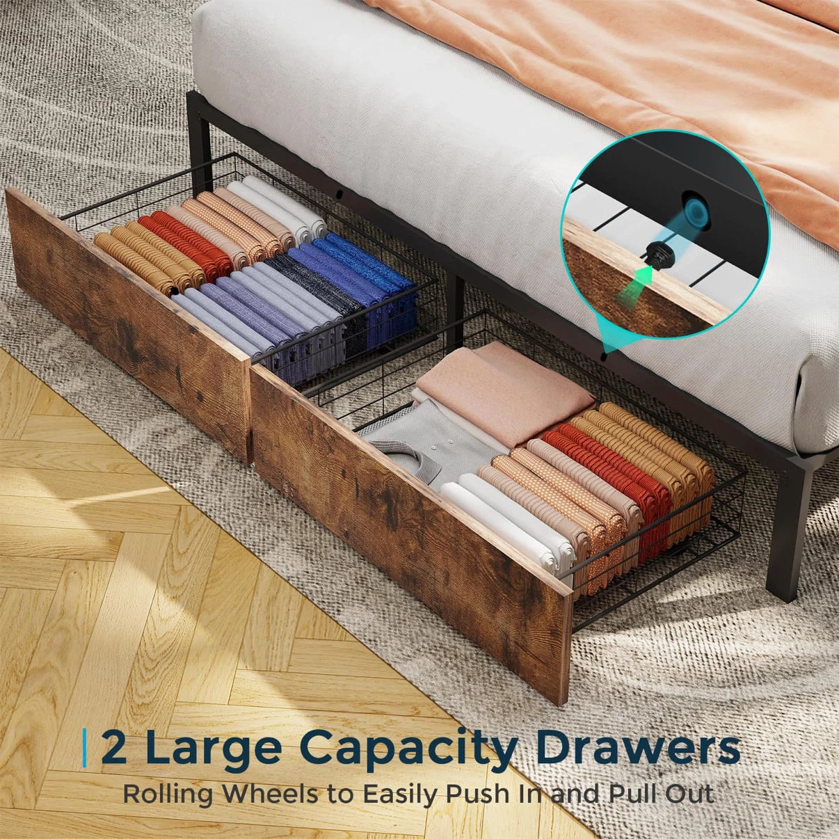 Full Size Bed Frame with 2 Storage Drawers - photo 5