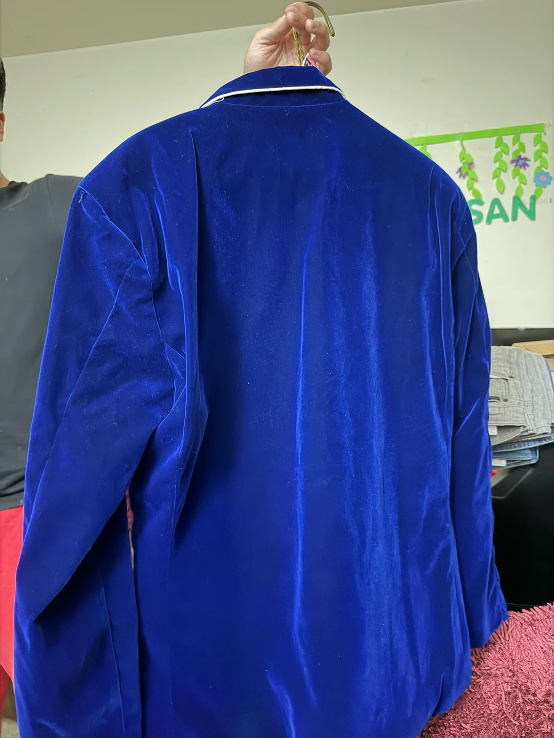 Blue Velvet Blazer with White Piping - photo 4