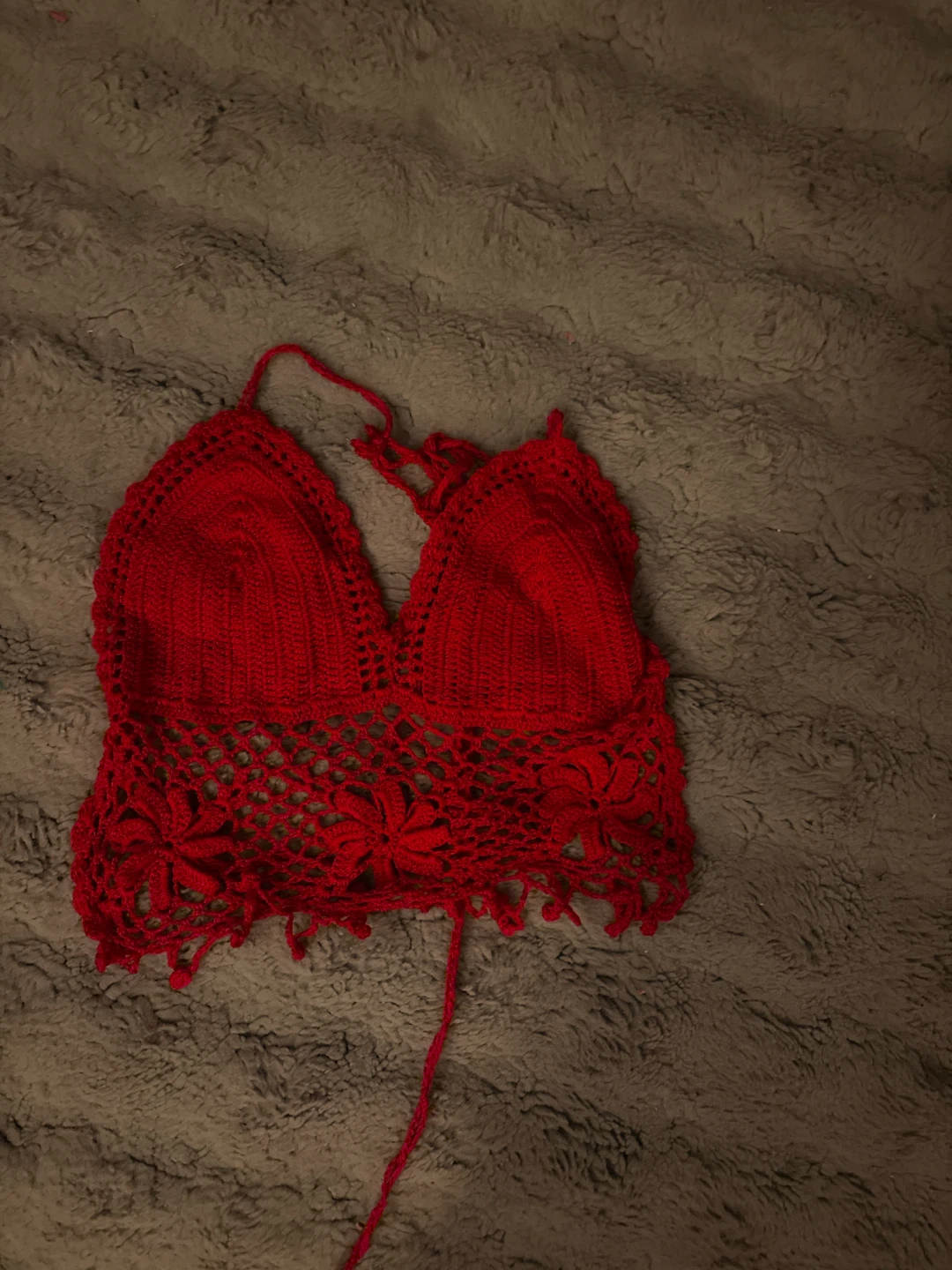 Red Crochet Halter Top with Fringe