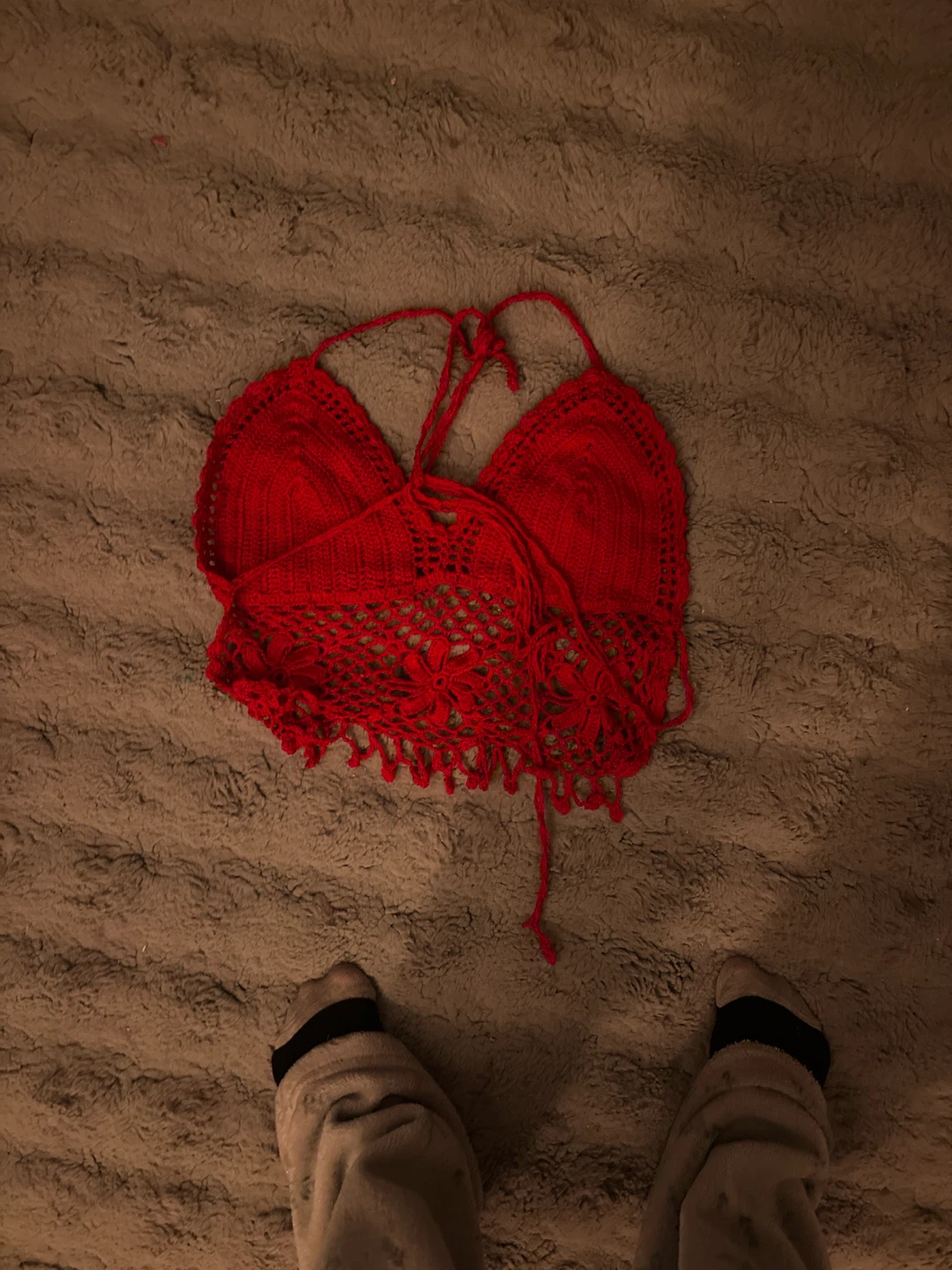 Red Crochet Halter Top with Fringe - photo 2