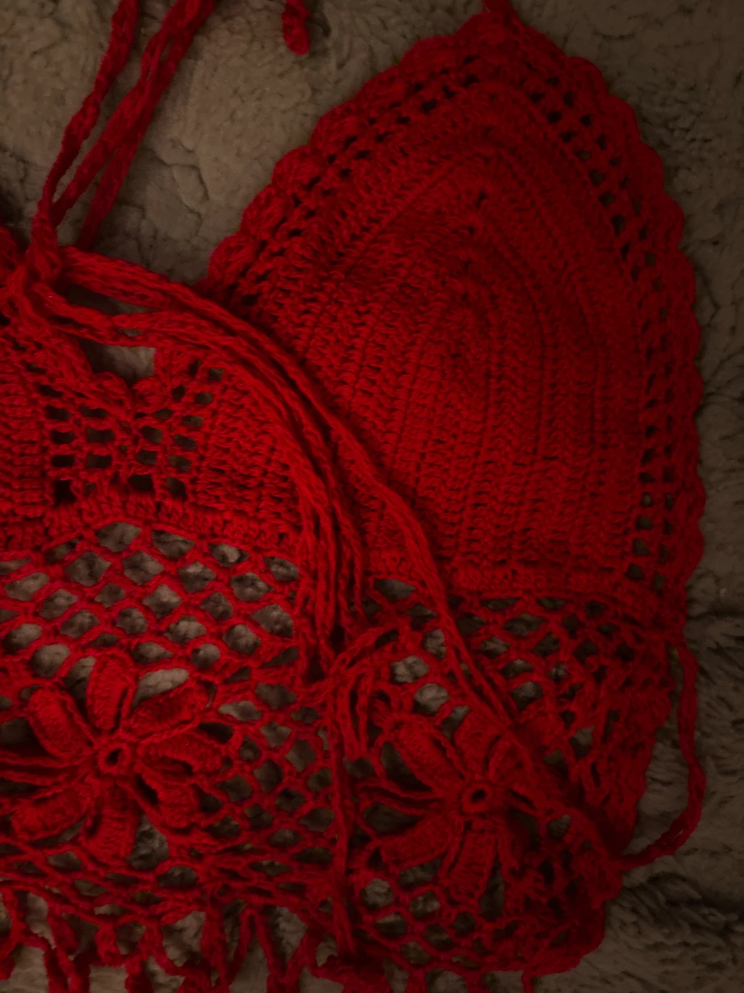 Red Crochet Halter Top with Fringe - photo 3