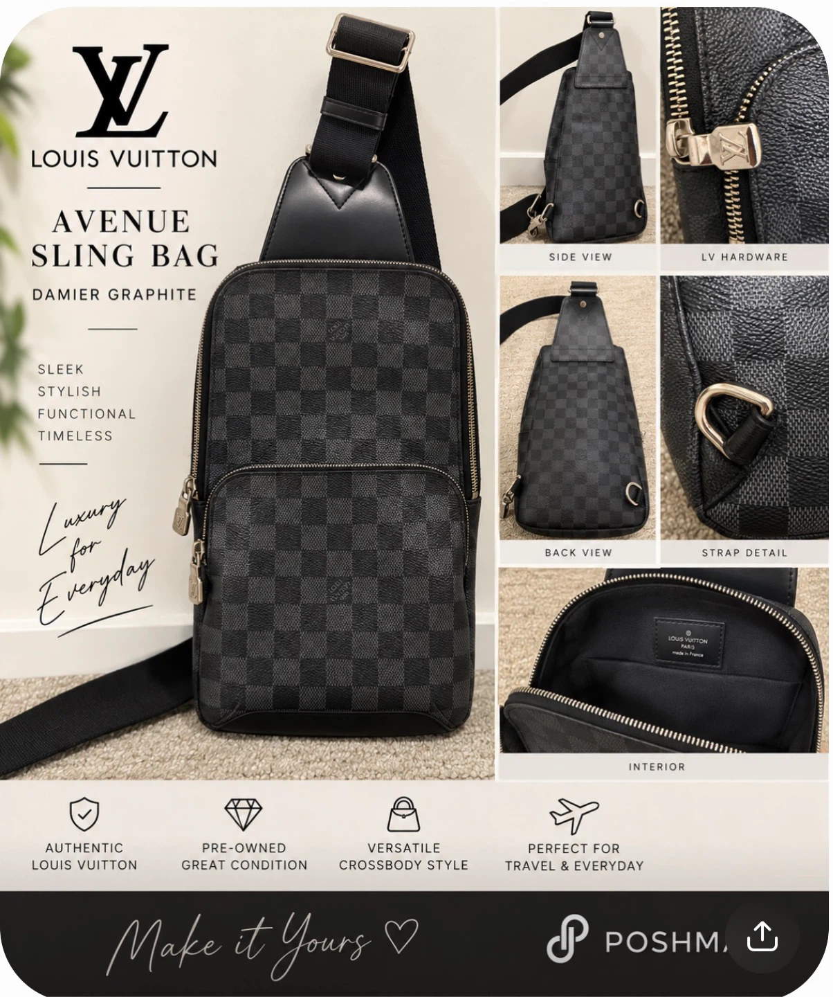 Louis Vuitton Avenue Sling Bag Damier Graphite