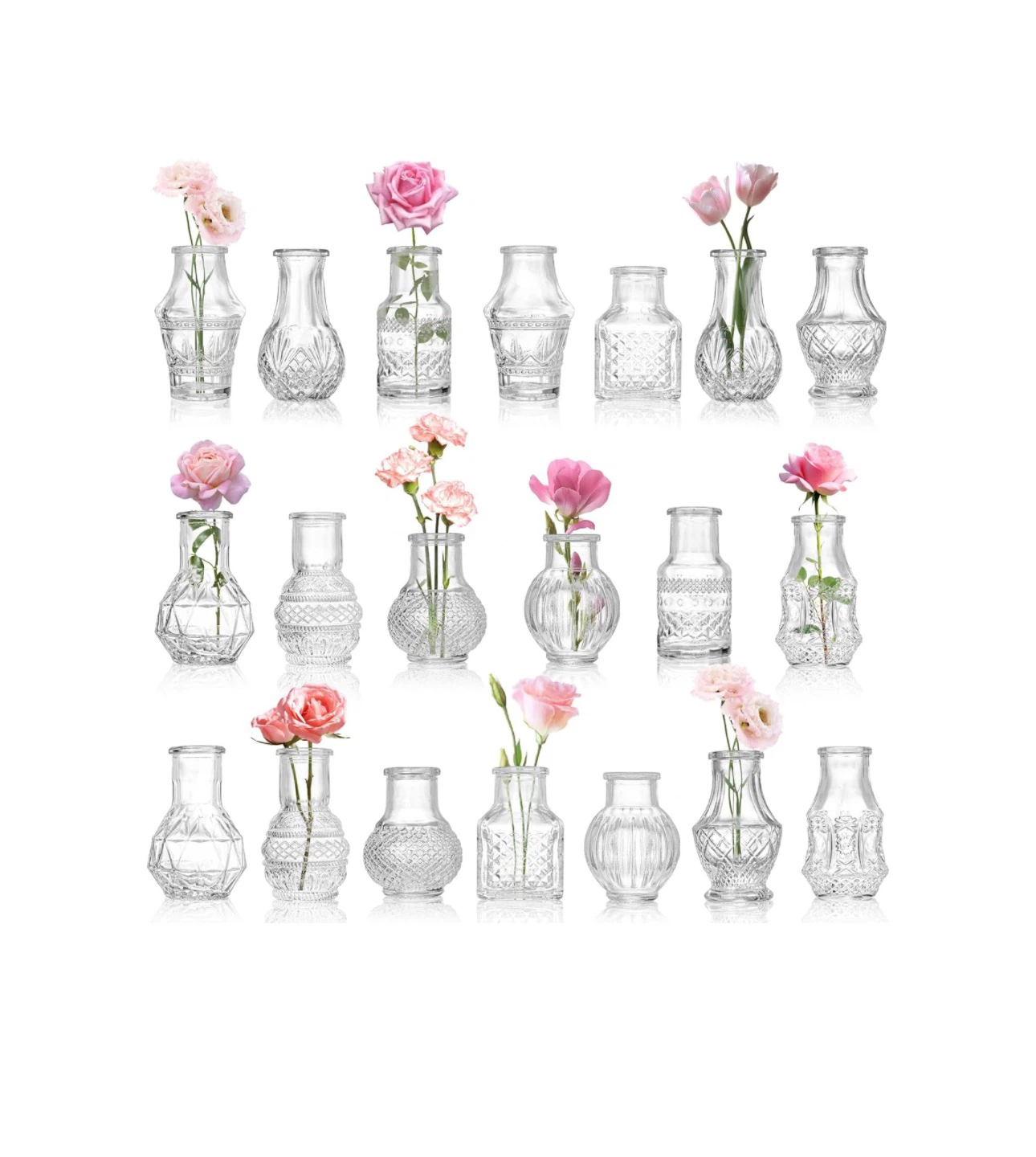 Set of 10 Assorted Mini Glass Bud Vases