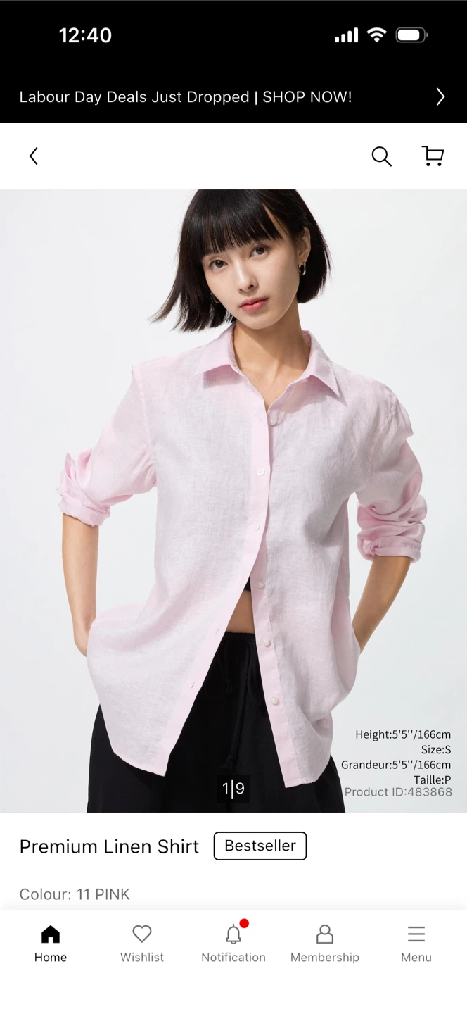 Uniqlo Premium Linen Shirt - Pink - Size M
