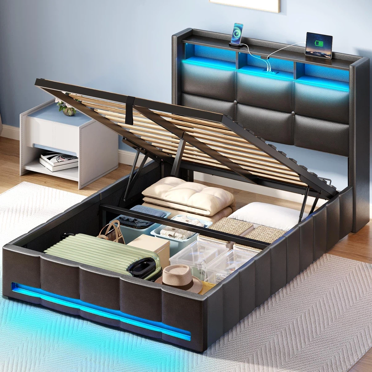 Rolanstar Twin Size Bed Frame with Lift Up Storage