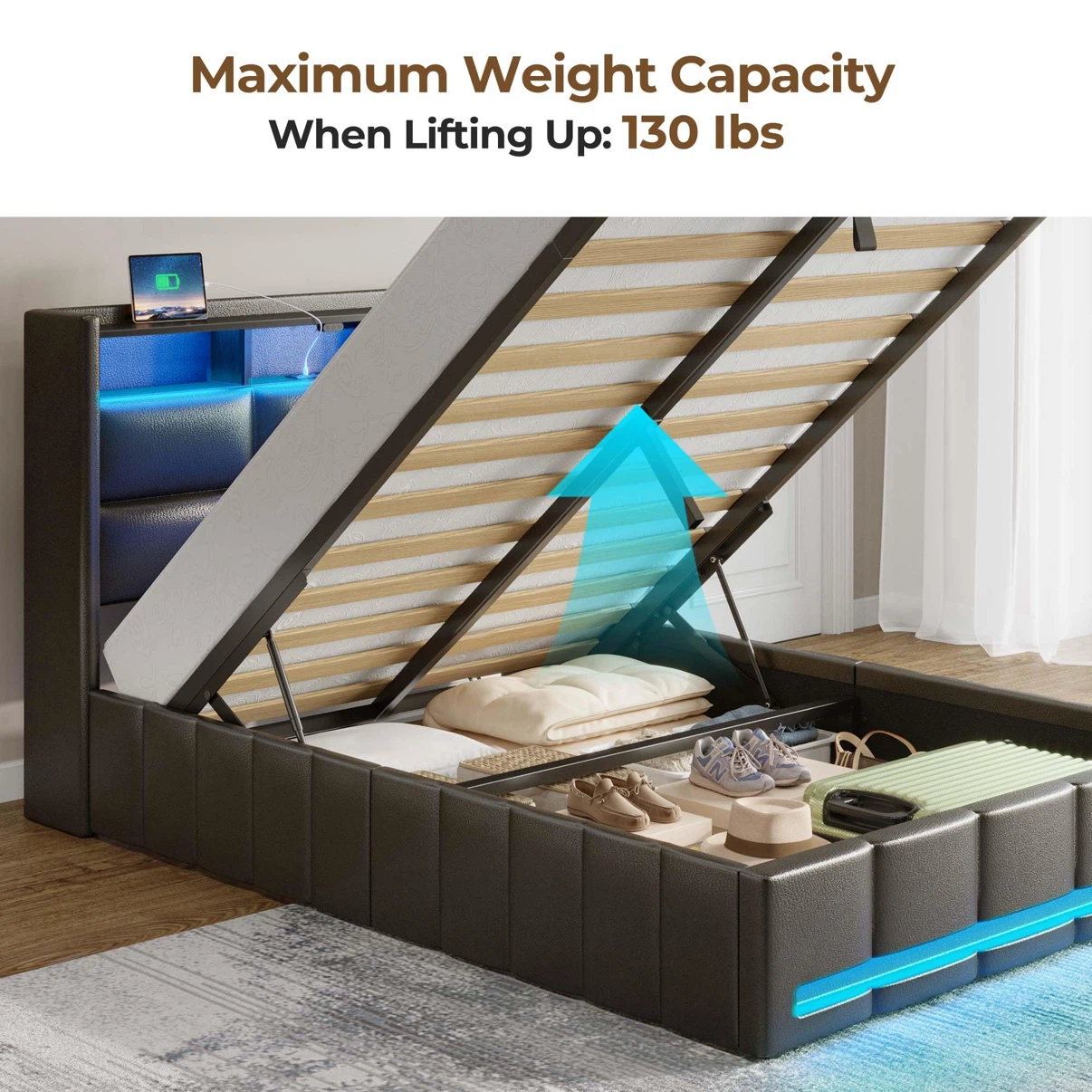 Rolanstar Twin Size Bed Frame with Lift Up Storage - photo 3