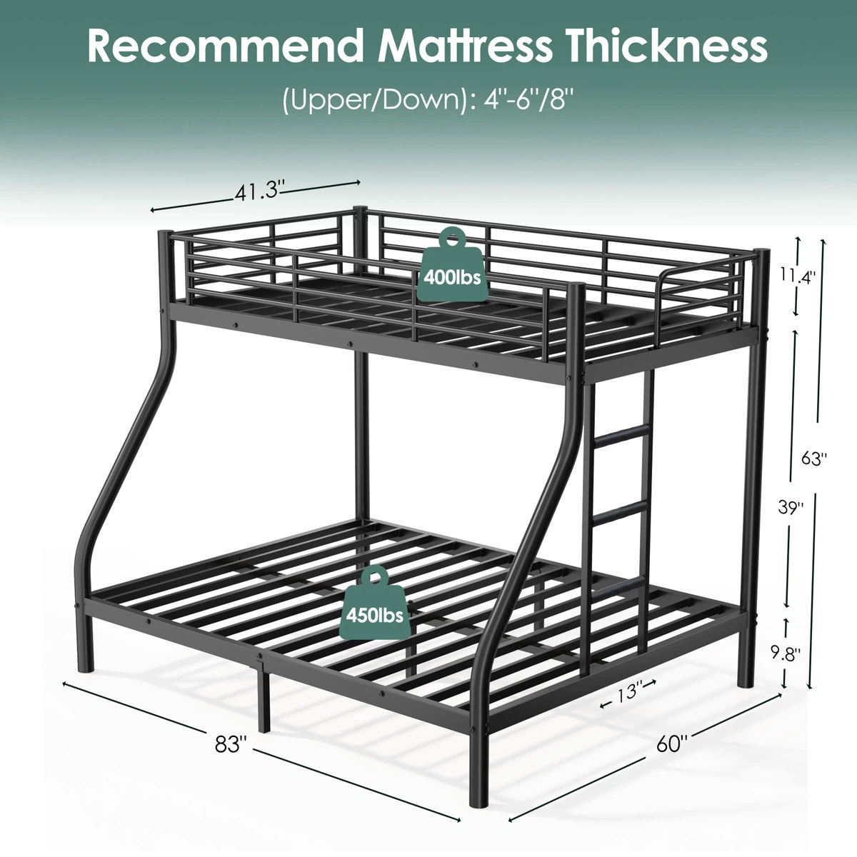 Black Metal Twin-Over-Full Bunk Bed