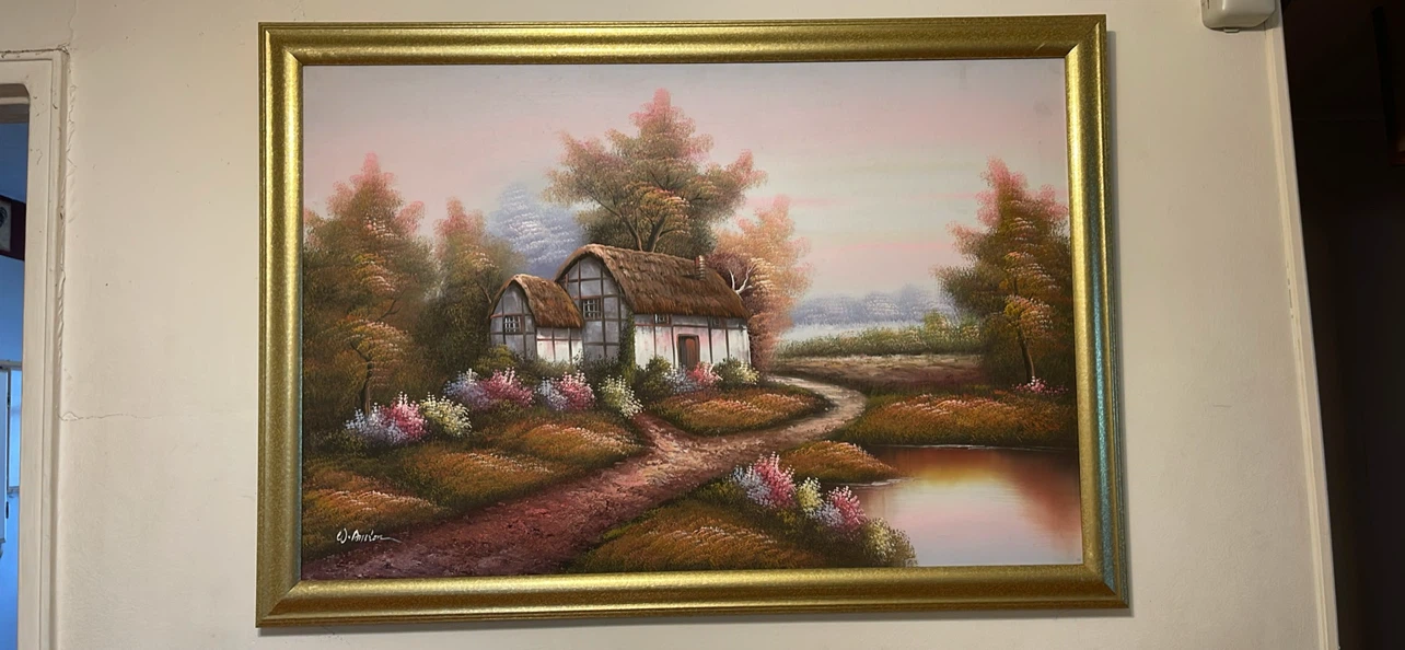 W. Amion Landscape Oil Painting with Gold Frame