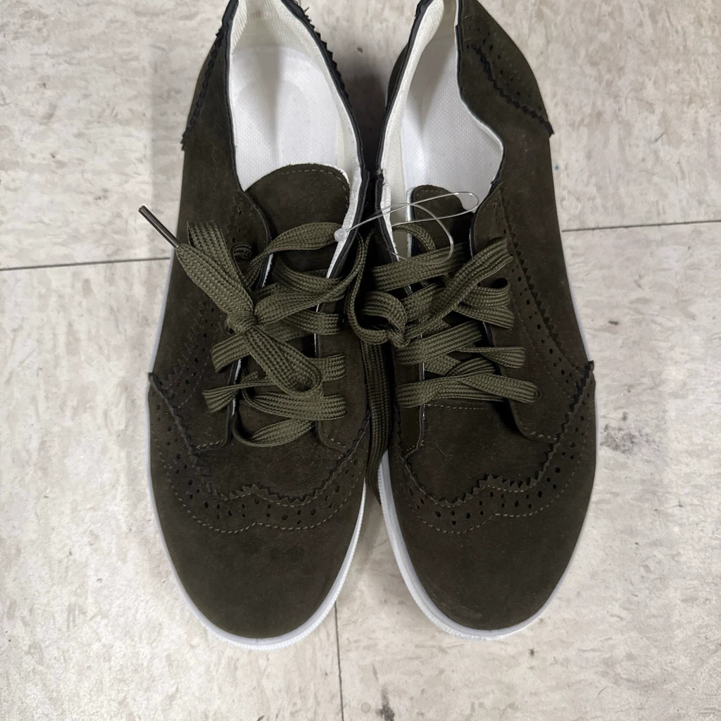 Olive Green Suede Brogue Sneakers