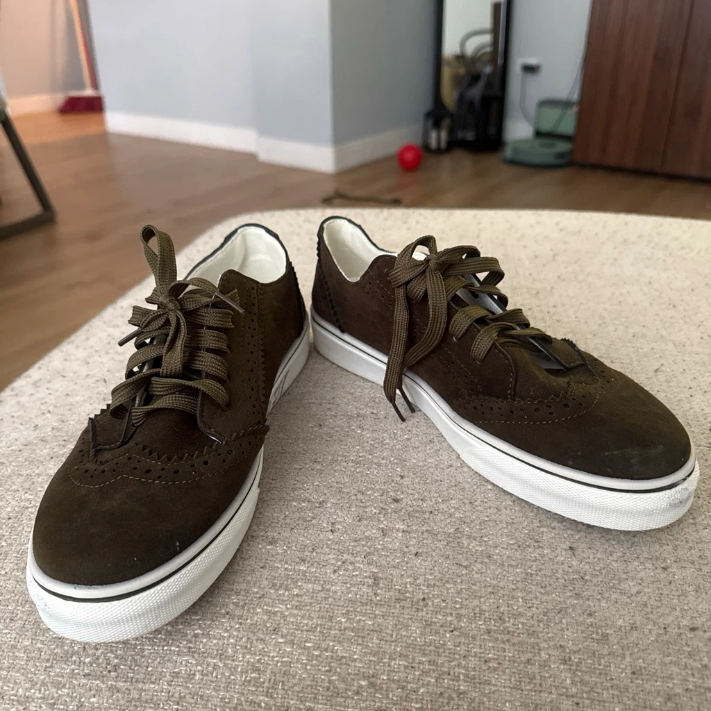 Olive Green Suede Brogue Sneakers - photo 4