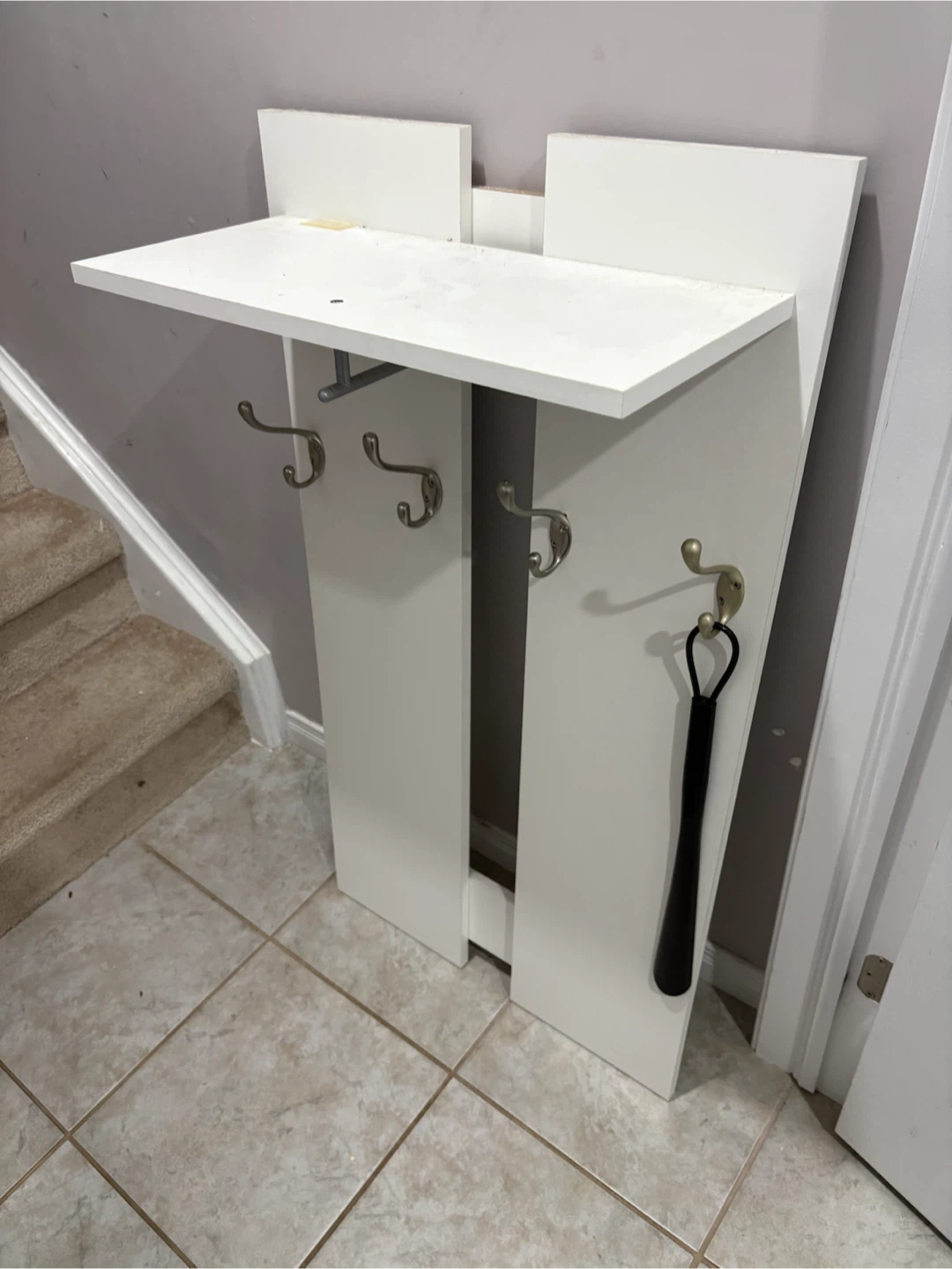 White Hallway Coat Rack with Shelf