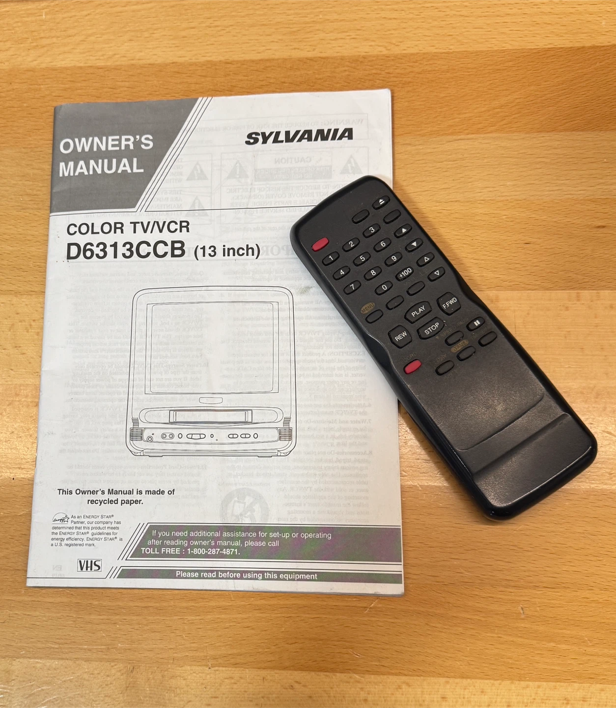 Sylvania 13” CRT TV/VCR Combo – Original Remote & Accessories - photo 2