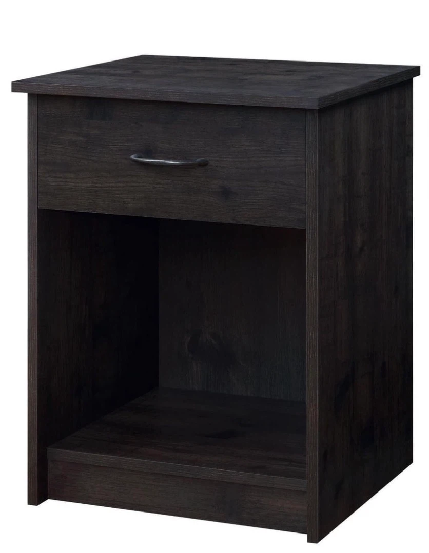Dark Brown Nightstand with Drawer and Shelf - photo 2
