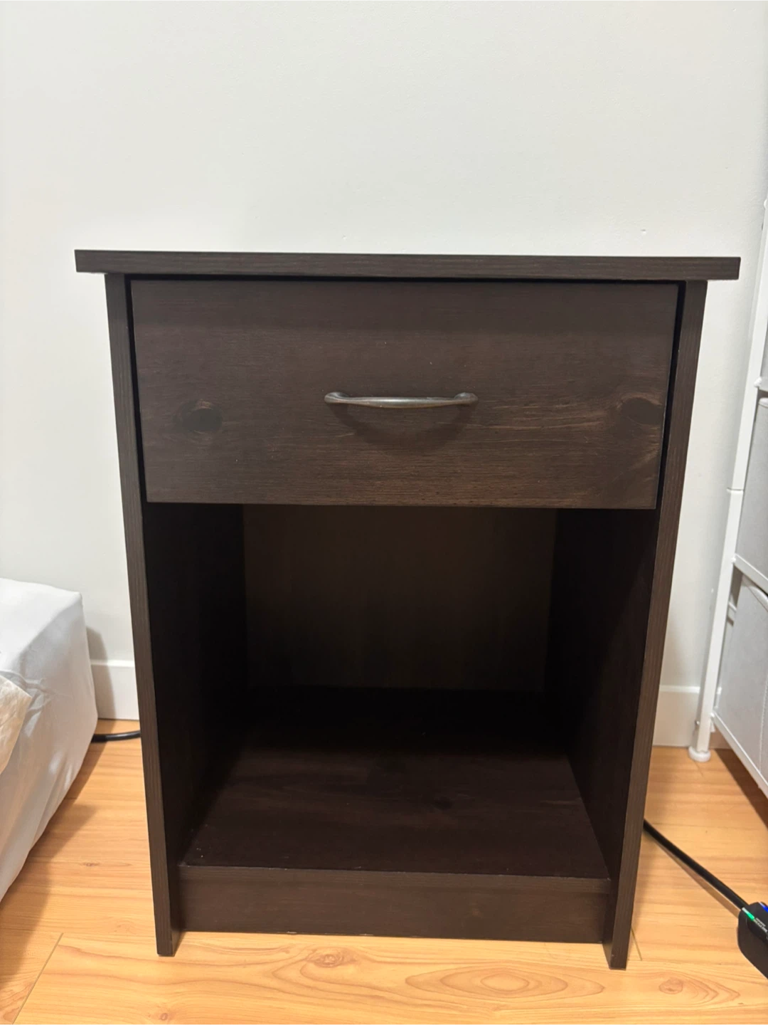 Dark Brown Nightstand with Drawer and Shelf - photo 4