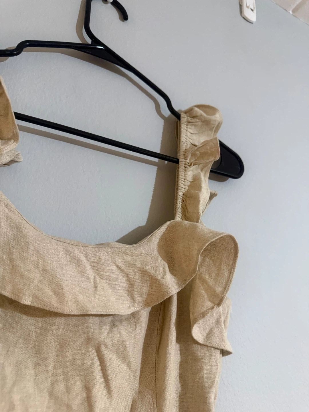 Beige Ruffled Linen Jumpsuit