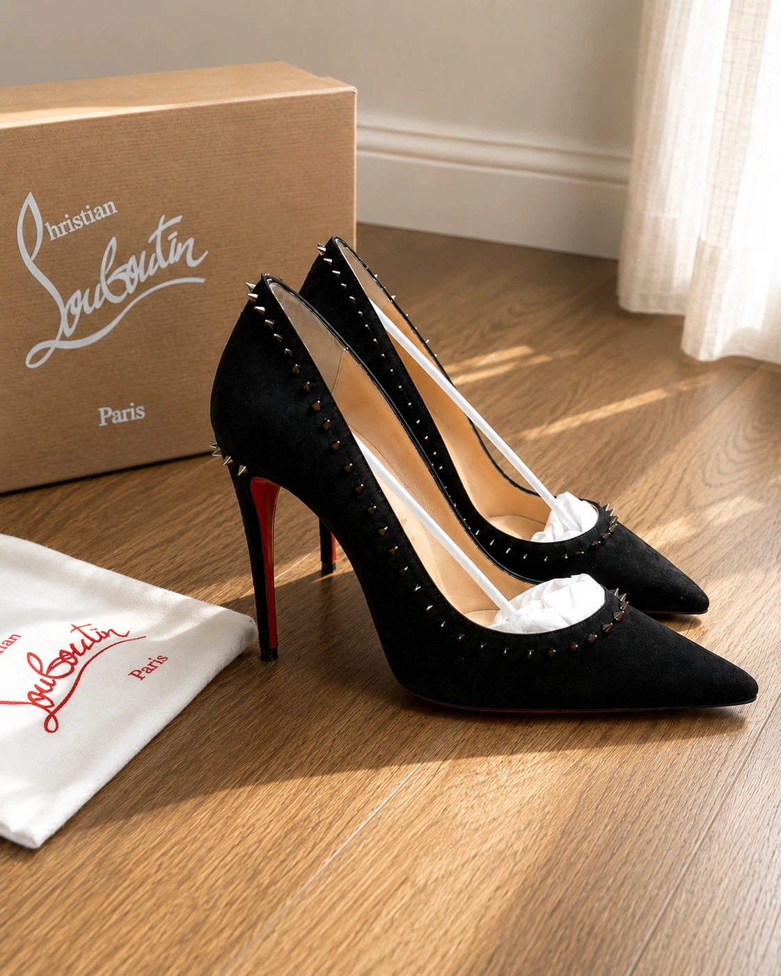 Christian Louboutin Black Suede Spiked Heels