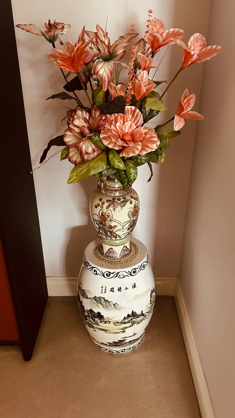 Decorative Ceramic Garden Stool and Vase Set