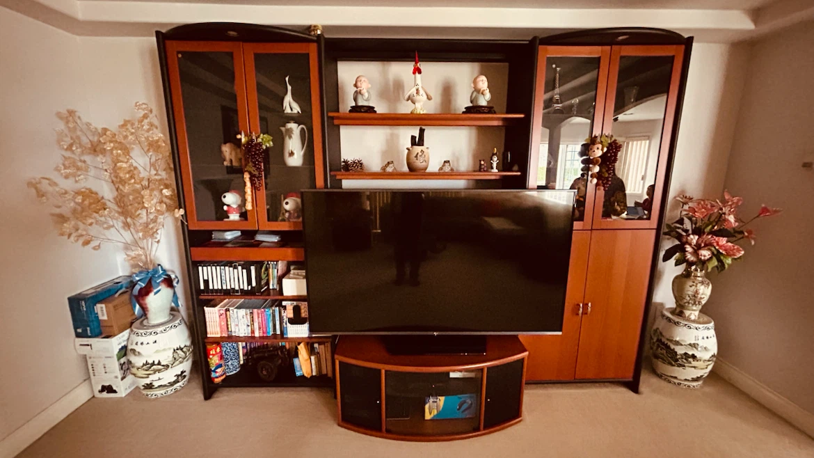 Wood Entertainment Unit with Glass Cabinets