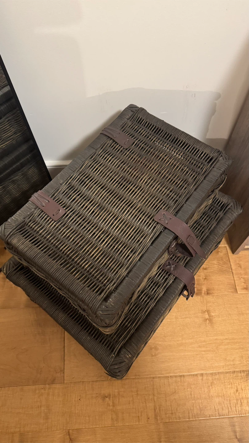 Wicker Baskets/Trunks with Leather Straps - Set of 2